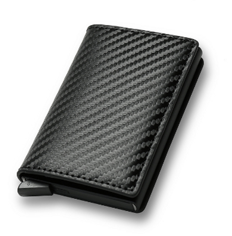 New Men Credit Card Holder RFID Blocking Microfiber Leather Magnetic Closure Pop Up Card Wallet With ID Window And Coin Pocket_voghion.com