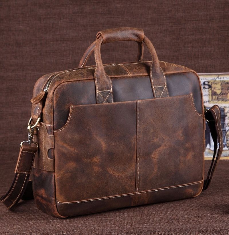 Leather Handbag for Men Cross-Border New Arrival Crazy Horse Leather Computer Bag Messenger Bag Briefcase Retro Shoulder Business_voghion.com