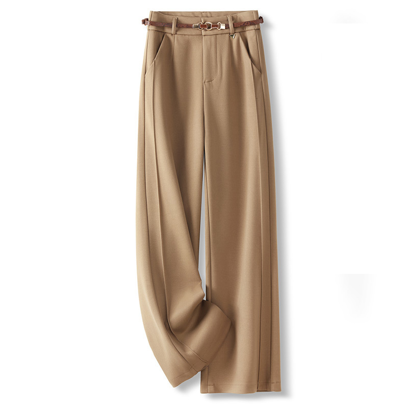 Pantalon large et étroit en laine pour femme, vêtement d'automne et d'hiver, pantalon de costume épais pour femme, petit, décontracté, droit_voghion.com