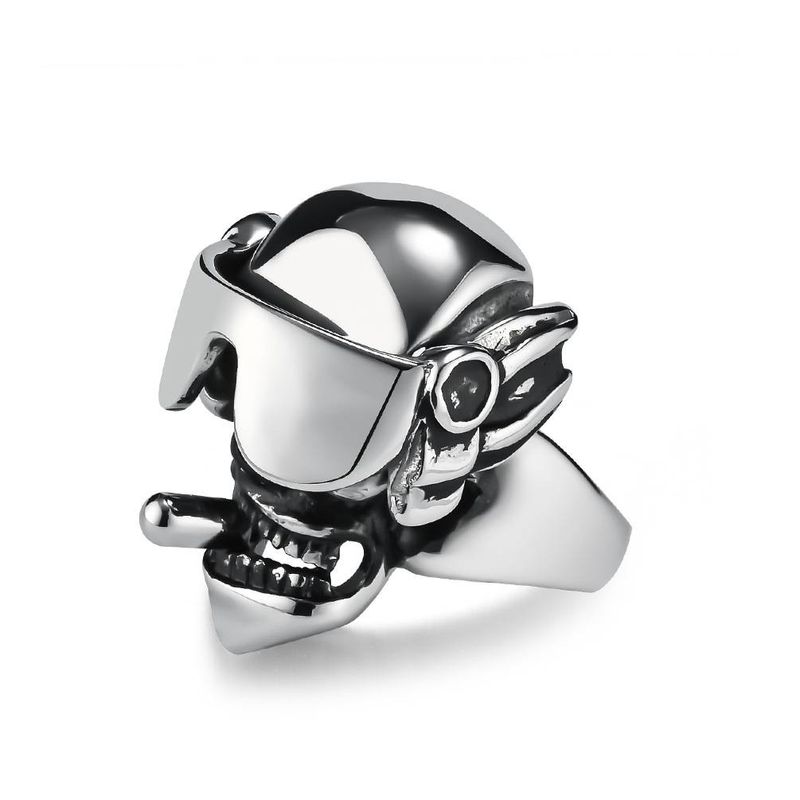 Las gafas pueden balancearse con un anillo de acero inoxidable con forma de calavera de cigarro para hombre, joyería de mano de acero de titanio con personalidad de nicho_voghion.com