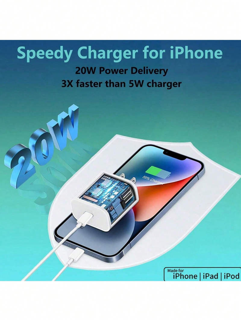20W PD Fast Charger Set, USB C Wall Charger With USB-C To USB-C 3.3ft Fast Charging Cable Compatible With IPhone，Samsung_voghion.com