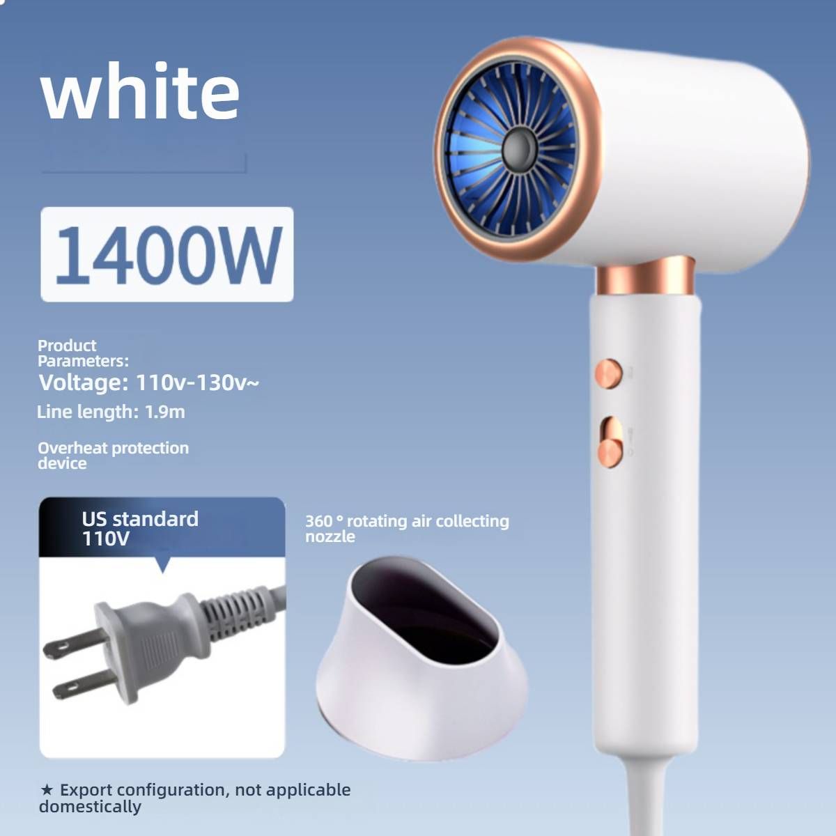 Professional Salon Hair Dryer - 2400W High-Speed Ionic Blow Dryer With Concentrator Nozzle, 3 Heat & Speed Settings, Cool Shot & Overheat Protection_voghion.com