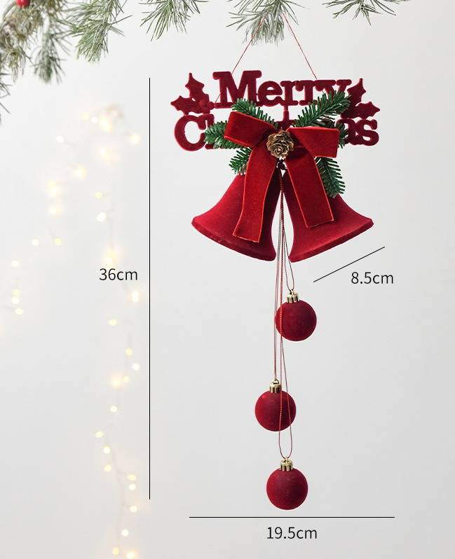 Flocked Christmas Bell Ornaments With Glitter – Elegant Red Velvet Hanging Decor For Tree, Home & Holiday Party_voghion.com