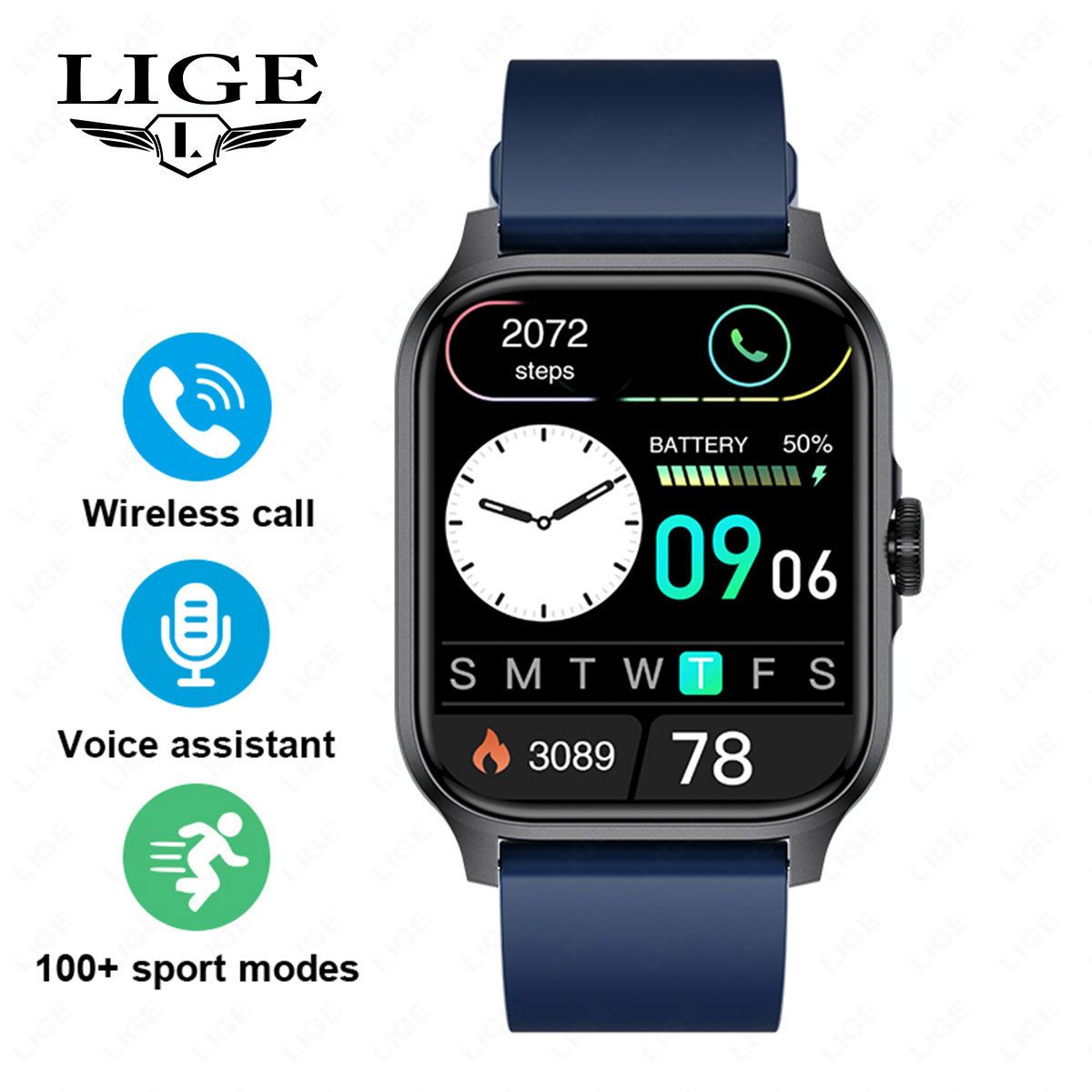 Smartwatch Bluetooth Rozmowy Muzyka Zdrowie Tętno Tlen we krwi Monitorowanie snu Sport Krokomierz Bransoletka_voghion.com