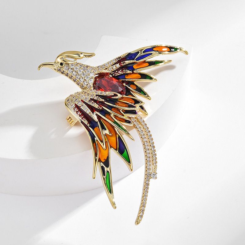 Broche de flores en el pecho de animales de alta gama de lujo con forma de fénix de color esmaltado de estilo chino nuevo de 2022_voghion.com