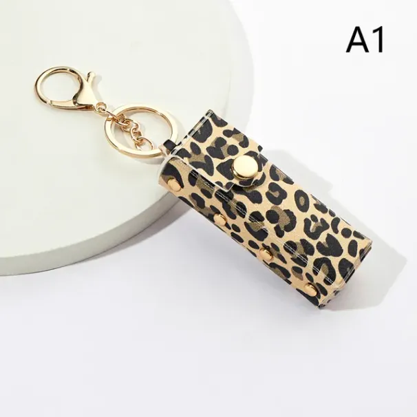 Mini bolsa de almacenamiento portátil con llavero para lápices labiales con purpurina, ideal como regalo para mujer, funda protectora para lápices labiales de colores sólidos._voghion.com