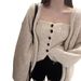 Completo due pezzi chic in stile coreano: bralette in maglia spessa con bottone singolo + cardigan oversize in lana di alpaca (colori assortiti)_voghion.com
