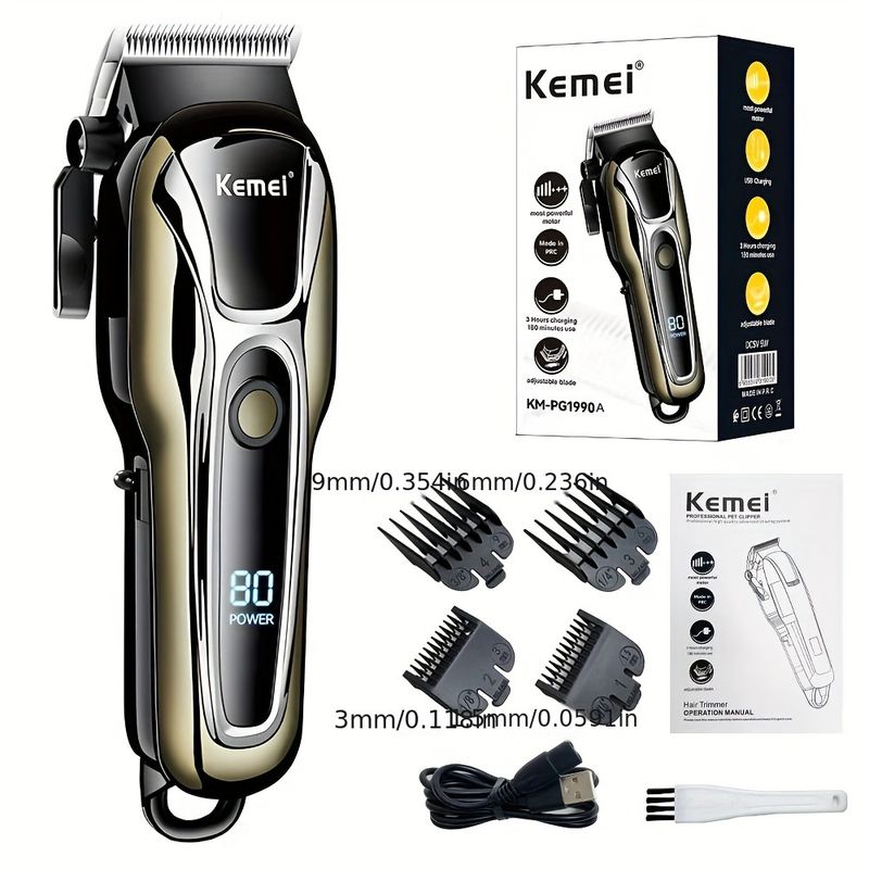 KM-PG1990A Hair Clipper Men's Electric Hair Clipper Electric Shaver Professional Men's Wireless Hair Cutting Scissors_voghion.com