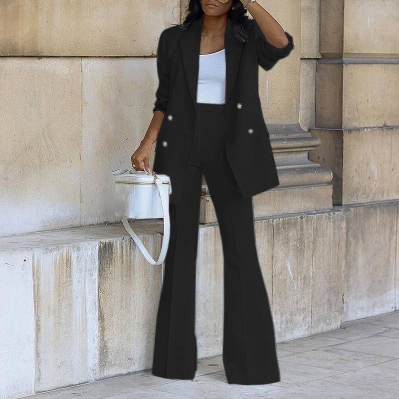 Solid Color Casual Suit Wide Leg Pants Suit Two Piece Suit_voghion.com