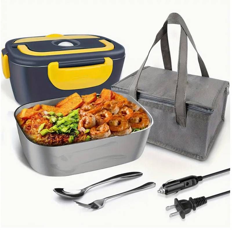  Wheat Color Electric Lunch Box 1.5 Liters 304 Stainless Steel Heating Lunch Box Set_voghion.com