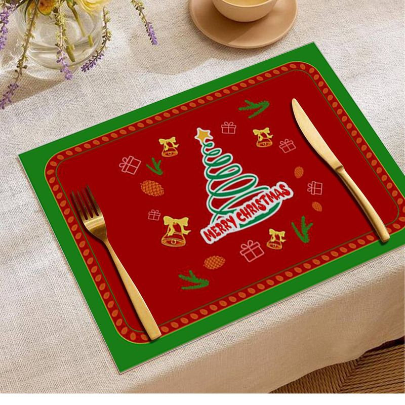 Weihnachtstischset aus Leinen – Weihnachtsmann- und Rentier-Aufdruck, festliche Esszimmerdekoration (3-teilig)_voghion.com