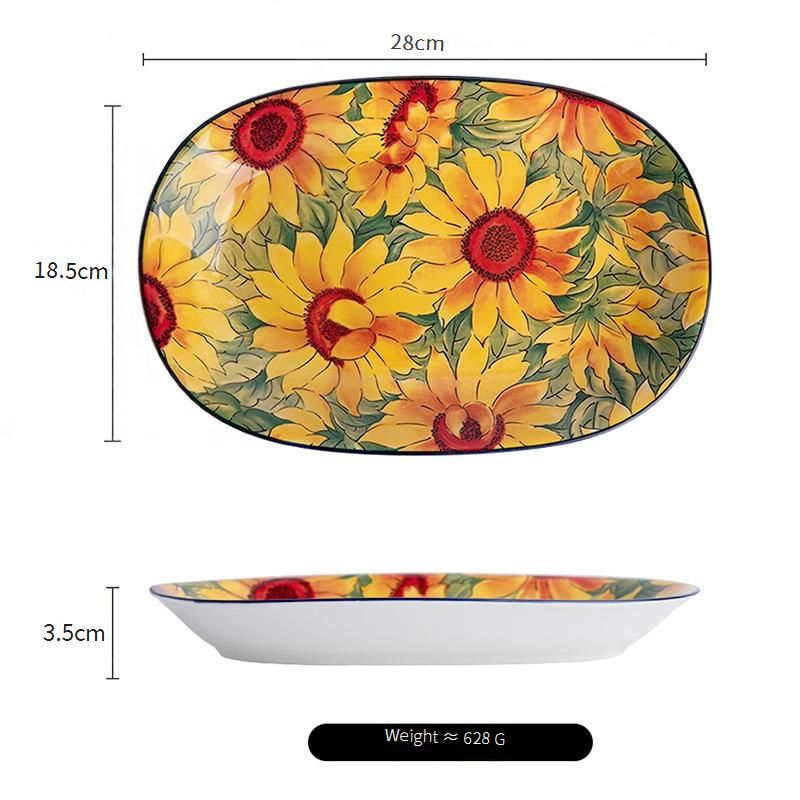 11-inch Sunflower Ceramic Plate - Elegant Bohemian Style Round Serving Dish - Hand-Painted Polish Underglaze Tableware - Artistic Dining Decor_voghion.com