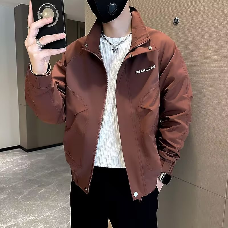 New high-end embroidered jacket for men in spring and autumn, trendy casual stand up collar jacket, trendy brand, cool and stylish upper garment_voghion.com