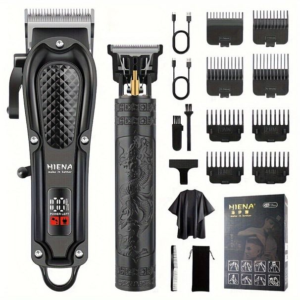 Professional Hair Clipper Kit – USB Rechargeable Cordless Hair Trimmer With LCD Display, Detachable Blades & Multiple Comb Attachments_voghion.com