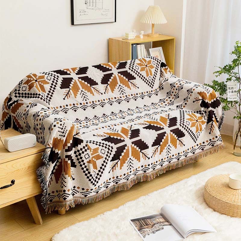 Bohemian Style Sofa Cover - Multi-Functional Throw Blanket For Couch Airbnb Decor & Picnic Mat (Reversible Lightweight Ethnic Home Accessory)​_voghion.com