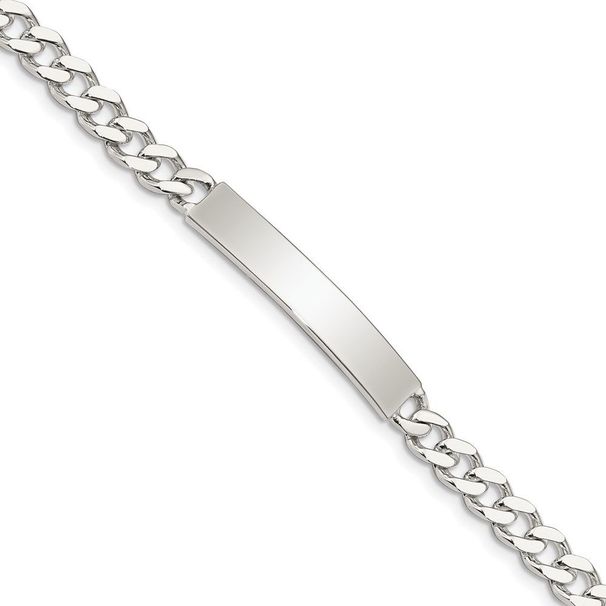 Sterling Silver Polished Engraveable Curb Link ID Bracelet_voghion.com