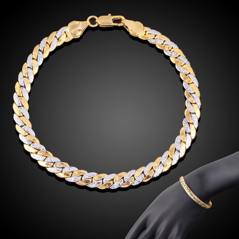 Bracciale bicolore cubano con clavicola e piattaforma, catena in rame dorato, accessori alla moda_voghion.com
