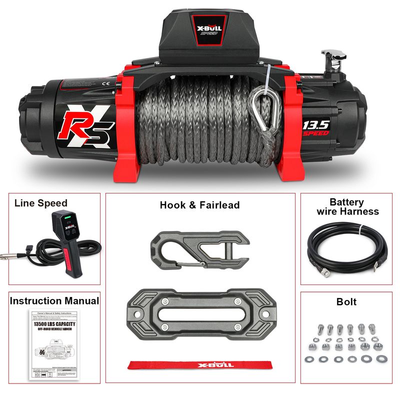 X-BULL 13500 lb Winch Load Capacity Electric Winch -12V DC Power for Towing Truck Off Road, 2 in 1 Wireless Remote,13500 XRS Series_voghion.com