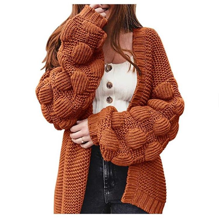 2024 Strickjacke neuer Strickpullover Herbst und Winter langer Stil süßer Ball lockerer dicker Mantel für Damen_voghion.com