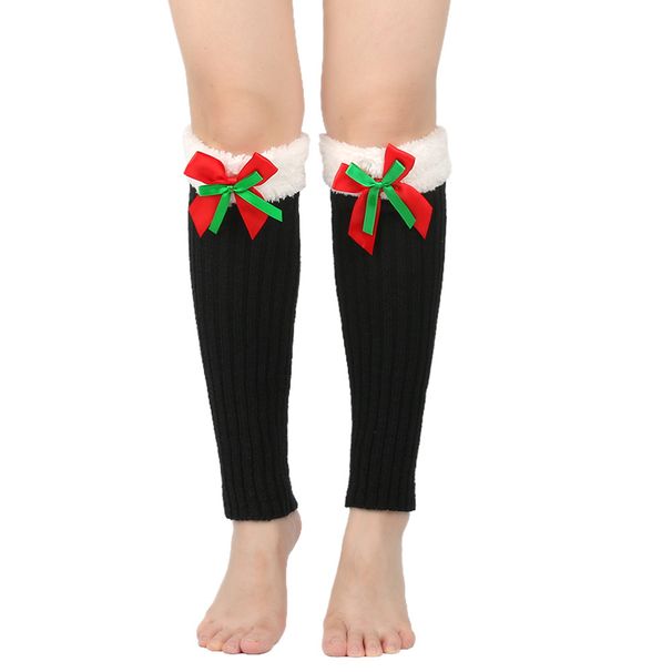 con velluto di Natale da donna, calde protezioni in pile lavorato a maglia per gambe e piedi, calzini pelosi con nodo a farfalla_voghion.com
