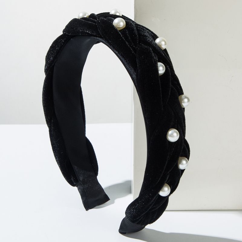 Korean Version Autumn Winter Flannelette Woven Fried Dough Twists Braid Inlaid With Pearl Rhinestone Temperament Hundred_voghion.com