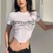 Sexy Slim Fit Cropped Short Sleeved T-shirt For Women's Summer Style Base, Designed With A Metallic Chain Print Top_voghion.com