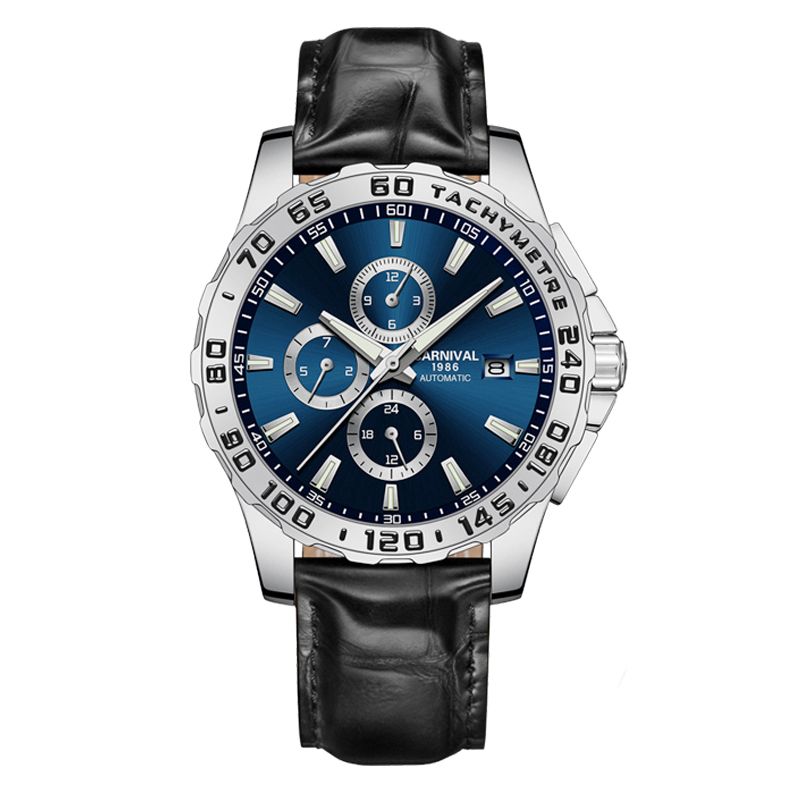 CARNIVAL Montres mécaniques multifonctions pour hommes, montre automatique à double calendrier, bracelet en cuir, lumineuse, étanche_voghion.com