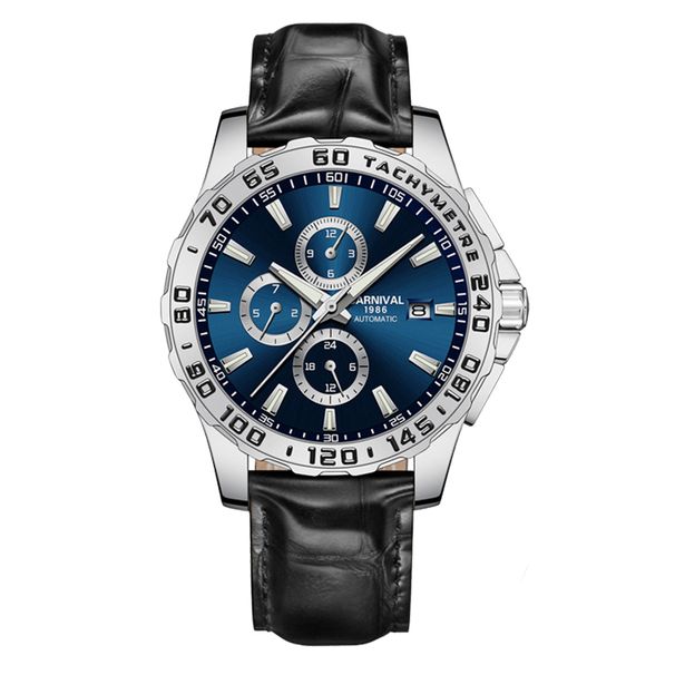 CARNIVAL Montres mécaniques multifonctions pour hommes, montre automatique à double calendrier, bracelet en cuir, lumineuse, étanche_voghion.com