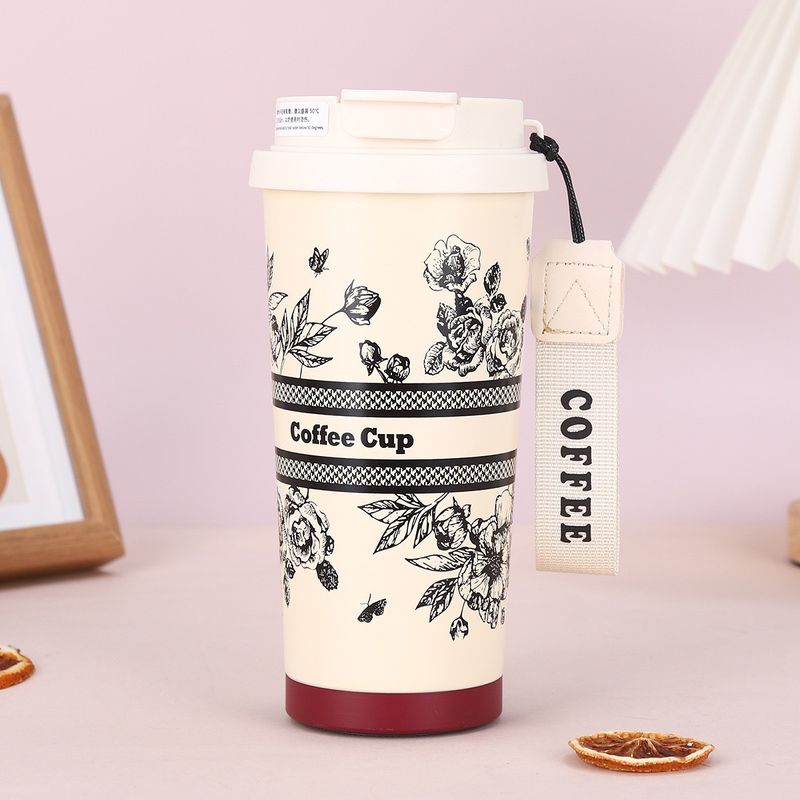 Linglan Blomsterbil Kaffe Dobbelt Drikke Rustfrit Stål Isoleret Kvinders Høj Skønhed Medfølgende Trykt Vandkop_voghion.com