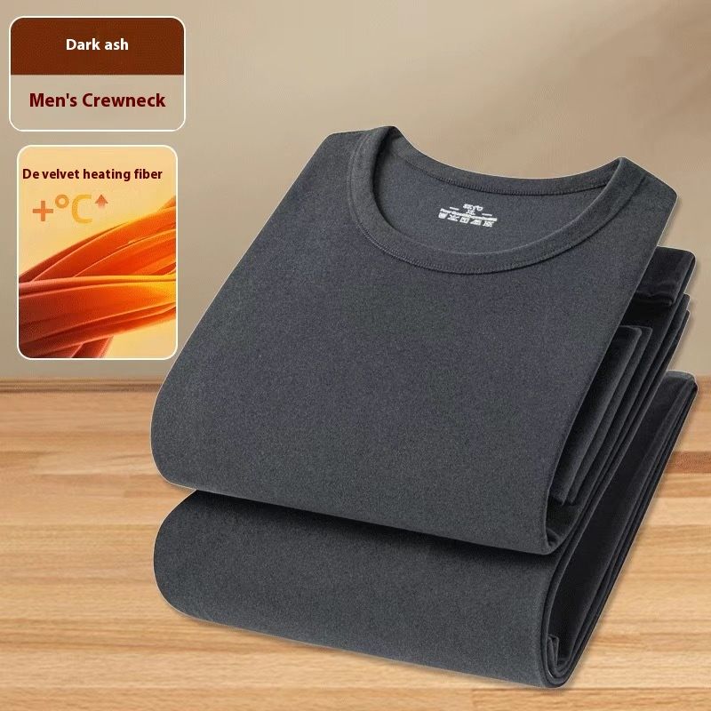 Men's solid color thermal underwear with velvet long sleeves, thin and thick clothes, autumn pants set, single piece_voghion.com