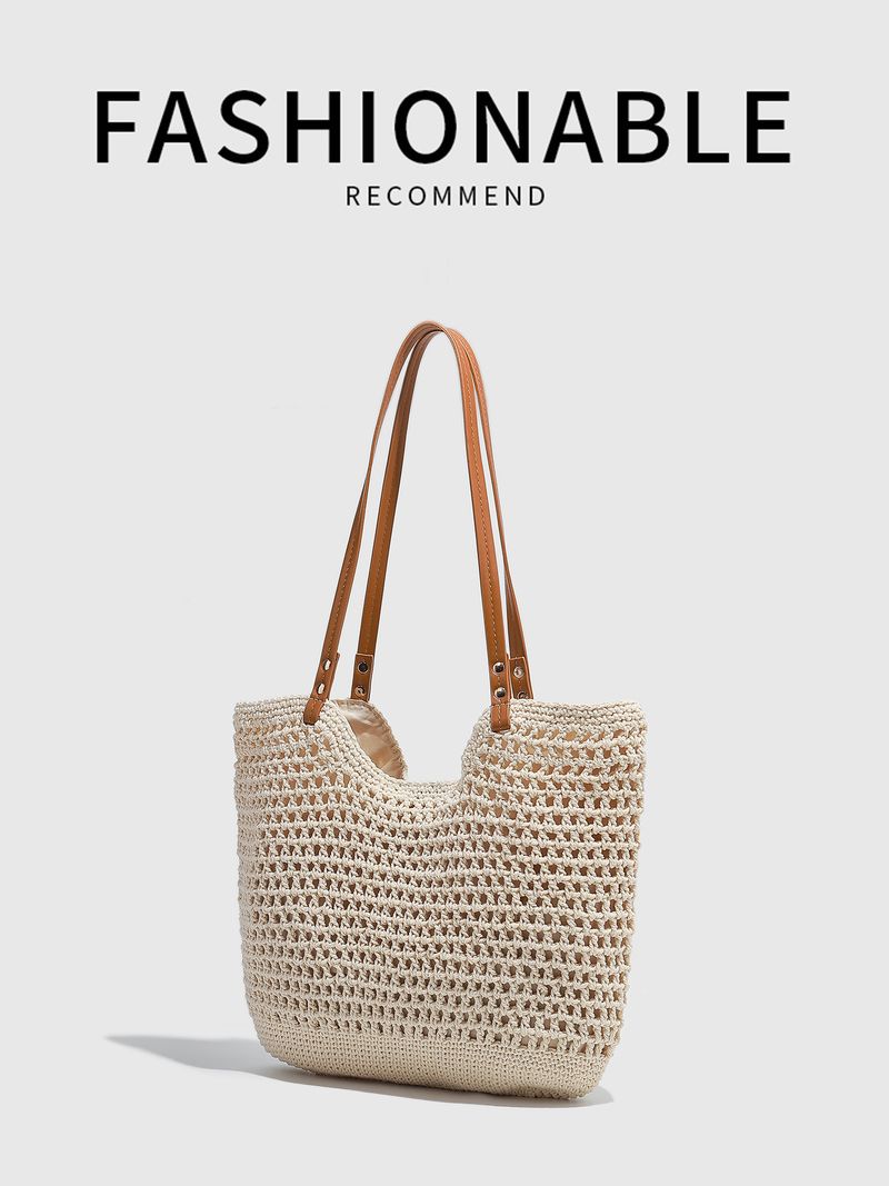 Große gewebte Einkaufstasche, neue Frühlings- und Sommer-Strand-Eimertaschen, böhmische Umhängetaschen, lässige Achseltaschen_voghion.com