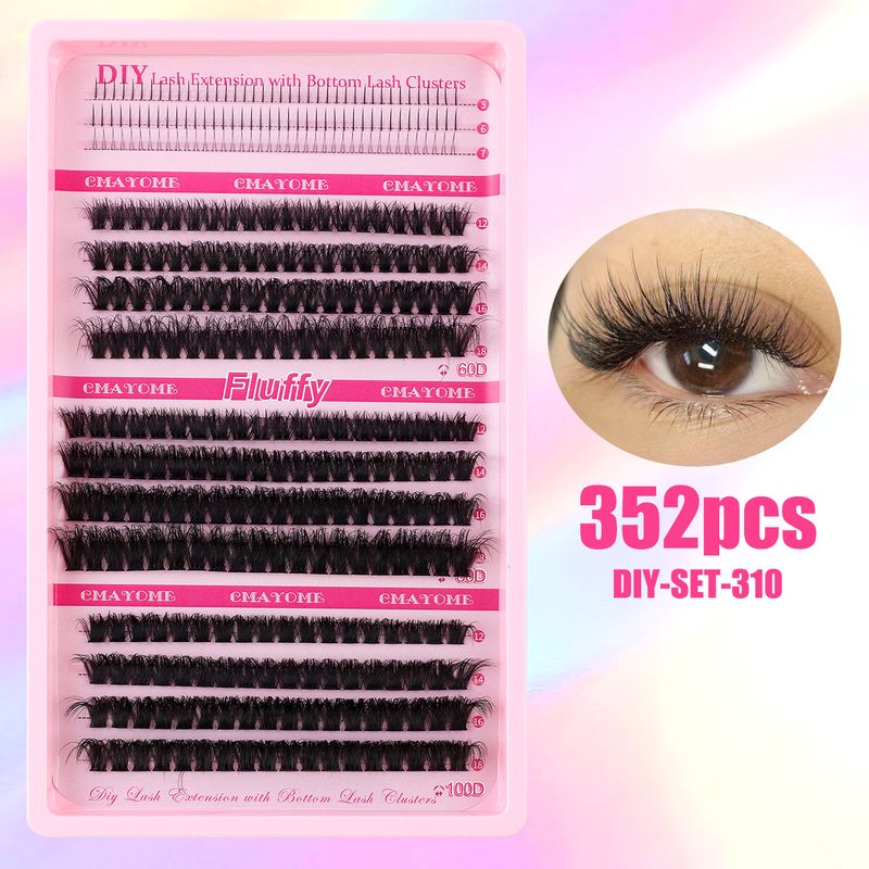 Künstliche Wimpern, segmentiert, DIY, große Kapazität, farbige obere und untere Wimpern, gemischte künstliche Wimpern, D, gewelltes dickes, gebratenes Haar, künstliche Wimpern_voghion.com