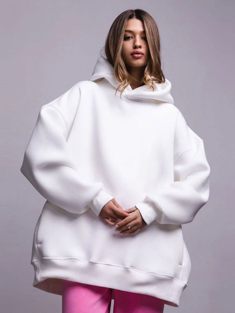 Effen effen kleur met capuchon, modieuze losse casual sweatshirt voor dames, kreukvrij, ademend, herfst 2024_voghion.com