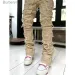 Herren Skinny Fringe Hip-Hop R Edge Elastischer Patch Punk Rock Lange enge Passform Gestapelte Jeans Denim Hose Blau Rosa_voghion.com