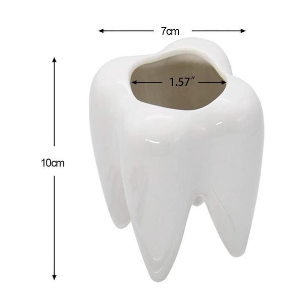 Tooth Shaped Planter 10cm - Cute Cactus Flower Pot Novelty Succulent Container With Drain Hole White_voghion.com