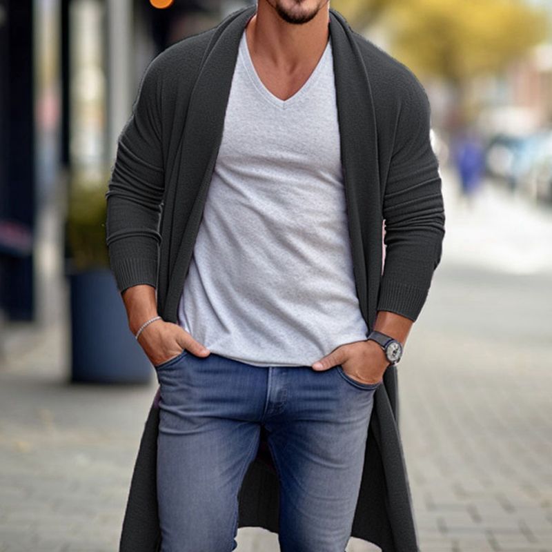 Herrenbekleidung Frühling und Herbst dünne Pullover Männer lose lange Wolljacke SY0179_voghion.com