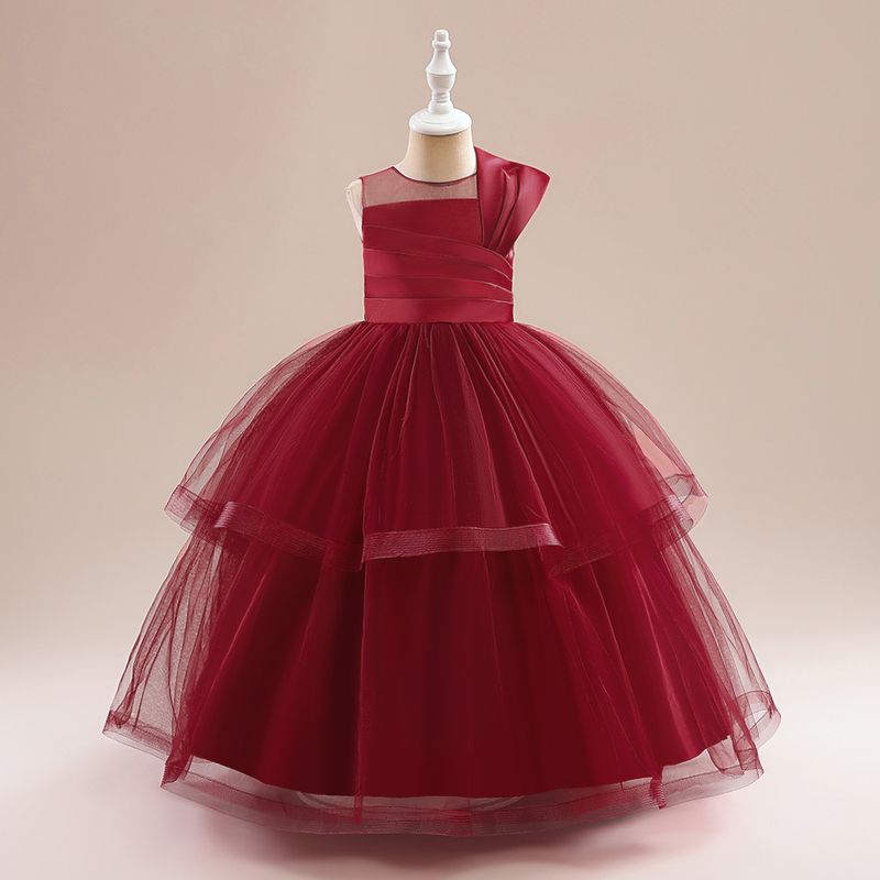 Mother & Kids girls dress children's party dress mesh performance clothes host long dress cake princess dress_voghion.com