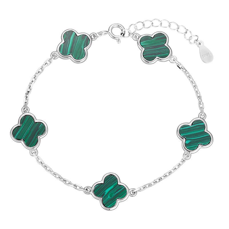 Nuovo braccialetto Light Luxur di alta qualità in argento puro con design di nicchia, squisito trifoglio della fortuna, madreperla, malachite, mano_voghion.com