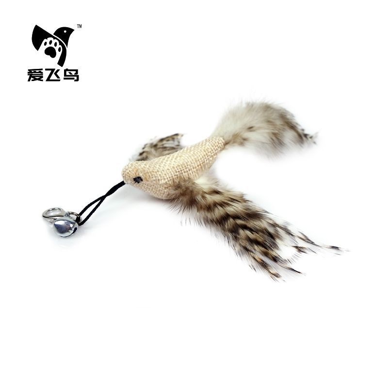 Toy Pet Cat Wand Feather Teaser Rod Set Burlap Bird Replacement Head Catnip_voghion.com