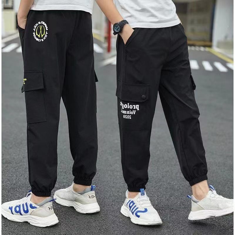 Teenage and guys Boys' pants children's anti mosquito pants 2024 new medium and large children's summer thin boys' overalls sweatpants_voghion.com