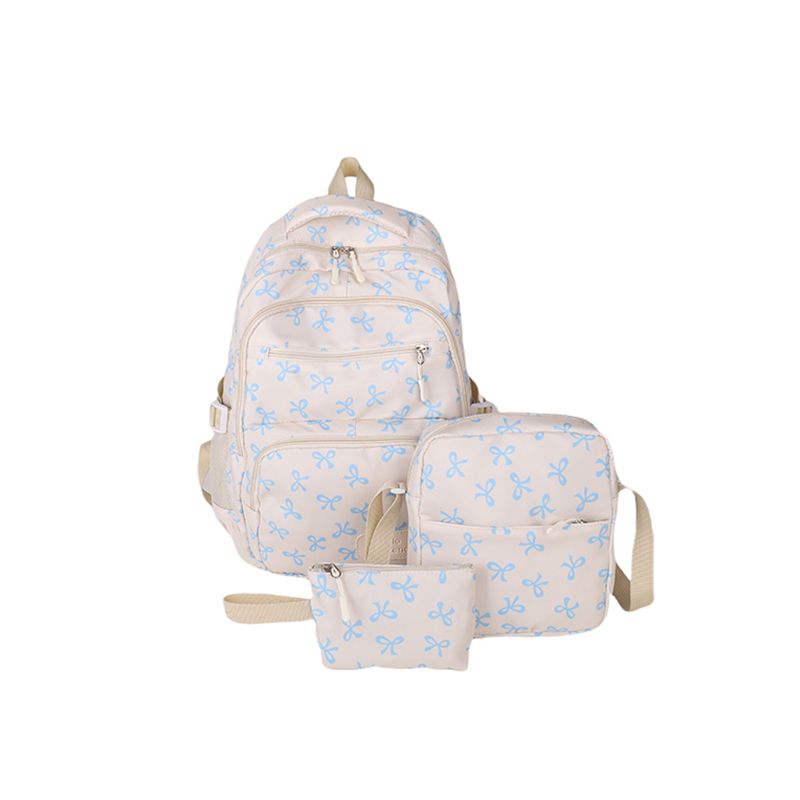 3-delige set rugzak met strikprint, crossbodytas en kleine portemonnee. Eenvoudige rugzak voor basisschool en middelbare school._voghion.com
