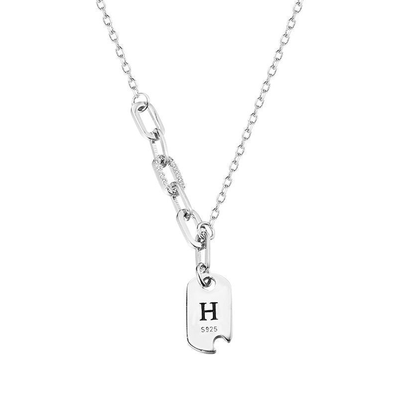 Silver Letter Square Pendant Necklace Summer Niche Design High-end Feel 2024 New Inlaid Zircon Collarbone Chain Internet_voghion.com