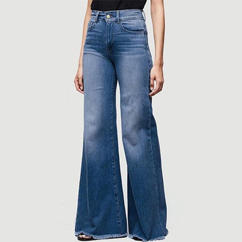 Damenbekleidung Eleganter Stil Temperament Denim Hose Schlaghose Mittlere Taille Damen Jeans Erste Hand Quelle_voghion.com