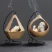 1pc Iron Frame Hanging Basket Ceramic Incense Burner With Creative Ceramic Sage And Peruvian Wood Tray (Without Incense)_voghion.com
