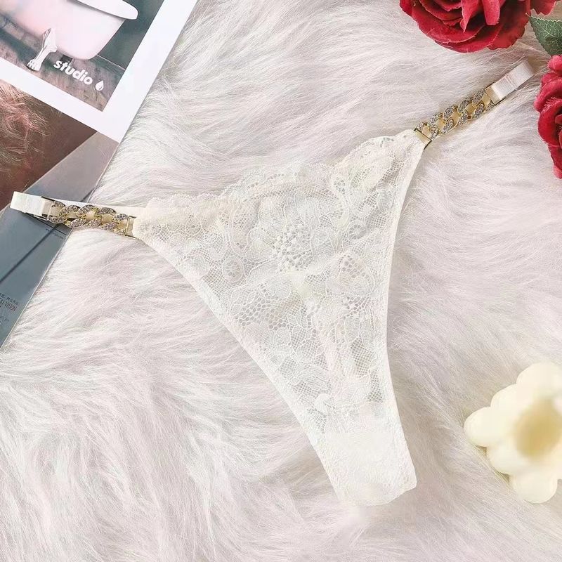Sexy Lace Chain Rhinestone Thong Panties For Women - Breathable & Comfortable Low-Rise Underwear With Cotton Gusset, Available In Multiple Colors_voghion.com