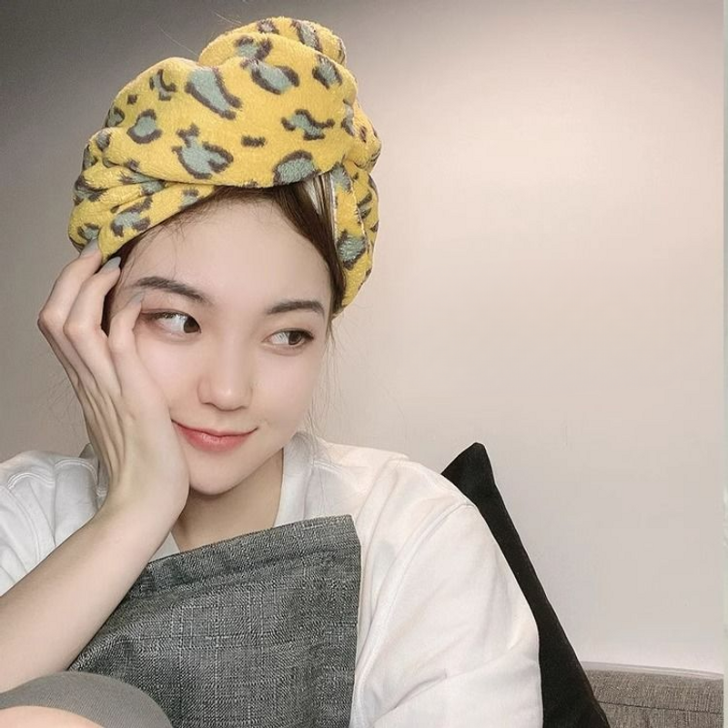 【 2228 People's Collection 】 Leopard Print Hat For Women, Super Absorbent Quick Drying Shower Hat, Double-layer Thick_voghion.com