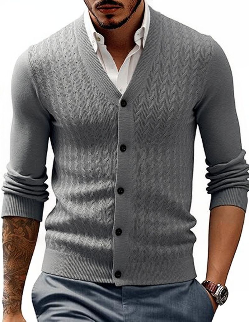 Herren-Strickjacke mit V-Ausschnitt und schmaler Passform – atmungsaktiver Strickpullover zum Knöpfen für Business und Freizeit_voghion.com