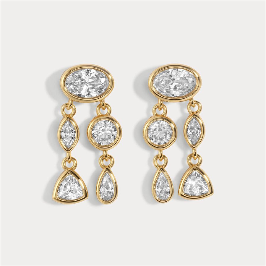 Orecchini pendenti geometrici da donna con zirconi e nappa, leggeri e lussuosi, placcati in oro e argento, finitura oro 18 carati._voghion.com