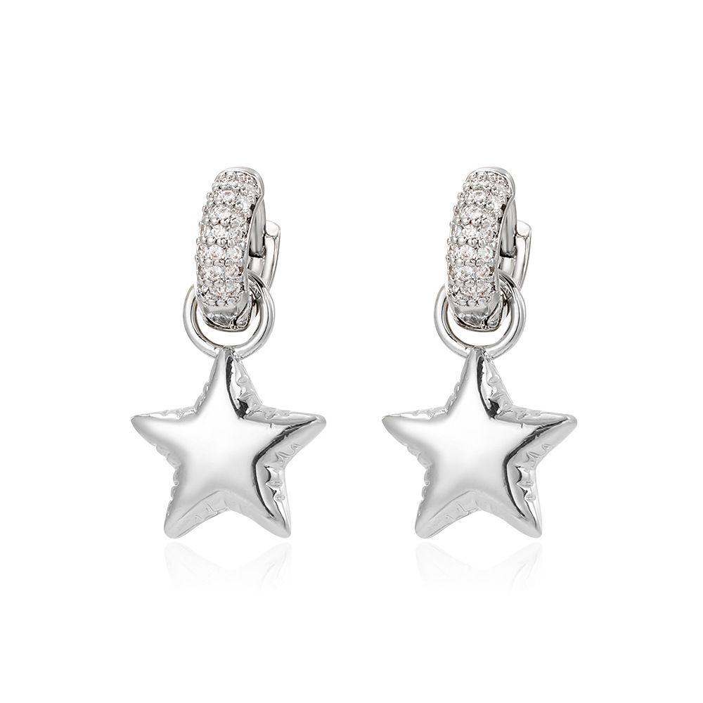 Set di gioielli da donna, orecchini a forma di cuore con stella in zircone intarsiato in oro vero placcato in rame, orecchini francesi di lusso leggeri e di personalità da donna INS_voghion.com