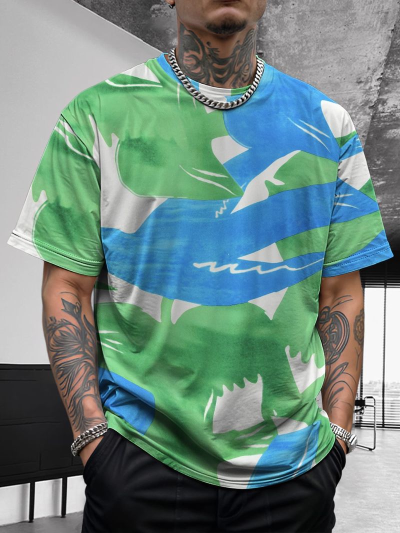 Summer New Men's Tie Dye Graffiti Hip-hop Fashion Casual Breathable Versatile Comfortable Handsome Short Sleeved Shirt_voghion.com